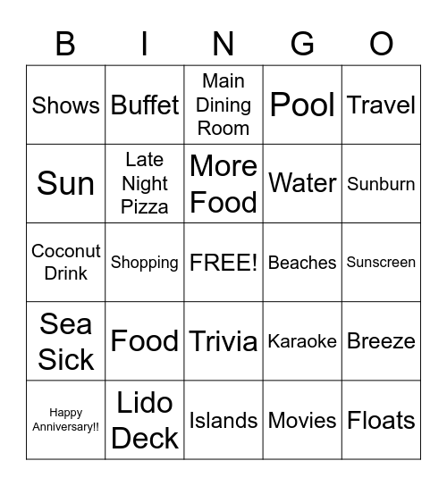 Mom & Dad's Virtual Anniversary Cruise Bingo Card
