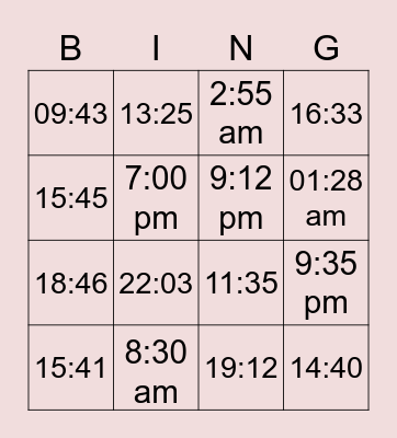 Time Bingo Card
