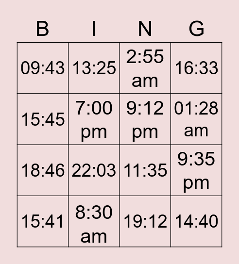 Time Bingo Card