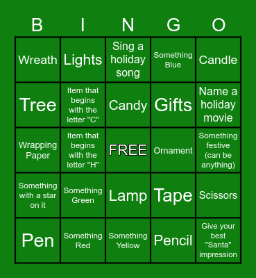 Holiday Bingo Card