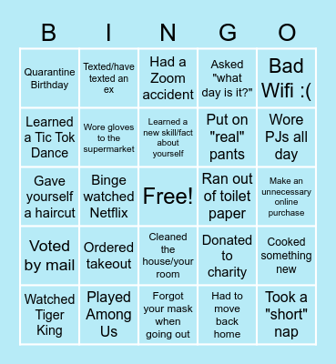 Quarantine Bingo Card