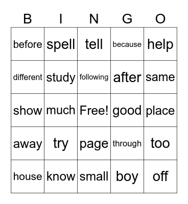 Fry Words 101-200 Bingo Card