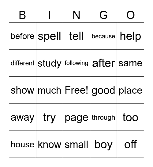 Fry Words 101-200 Bingo Card
