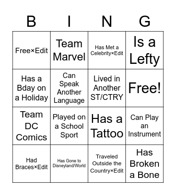 Miscellaneous Bingo Card