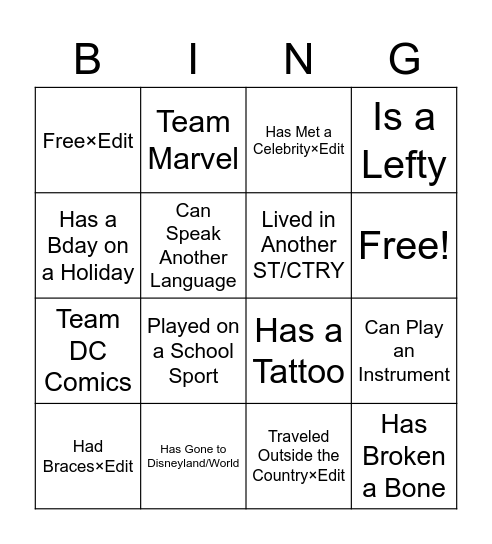 Miscellaneous Bingo Card