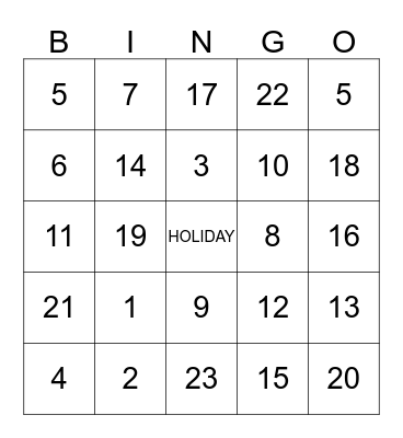 Happy Holiday  Bingo Card