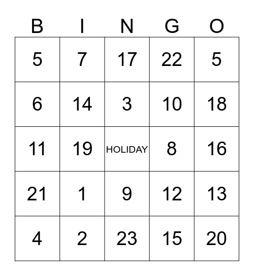 Happy Holiday  Bingo Card