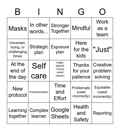 Staff Meeting Bingo - December 2020 Bingo Card