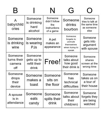 Zoom Staff Party Bingo Card