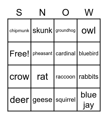 The Big Snow Bingo Card