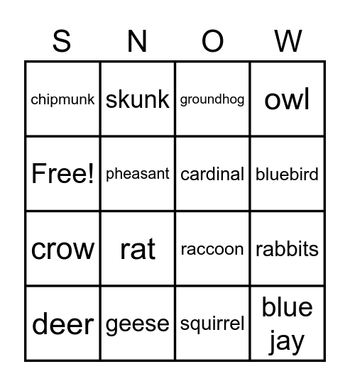 The Big Snow Bingo Card