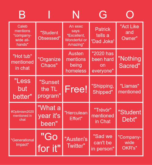 Libation Llamas Live Bingo Card