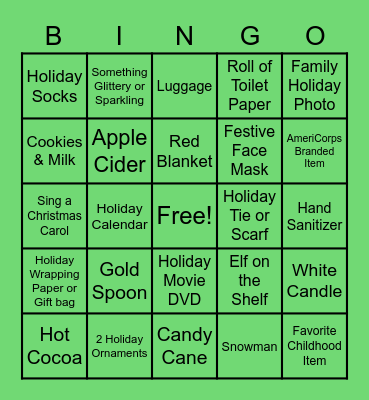 GRSE Holiday Bingo Card