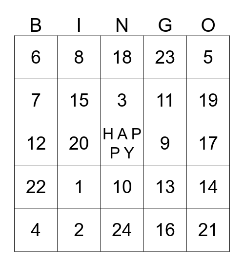 HAPPY HOLIDAY Bingo Card
