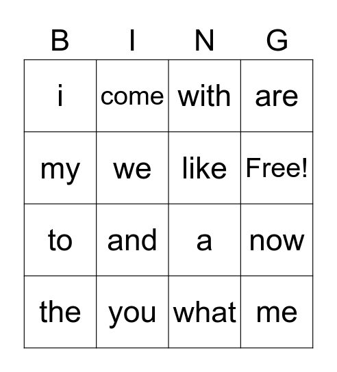 high frequency words Bingo Card