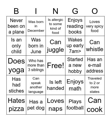 Virtual BINGO! Bingo Card