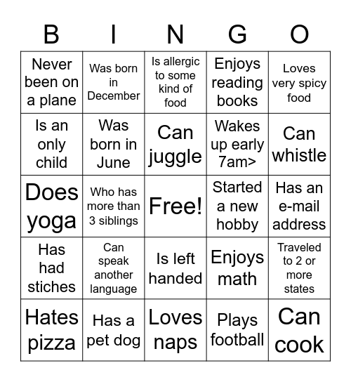 Virtual BINGO! Bingo Card