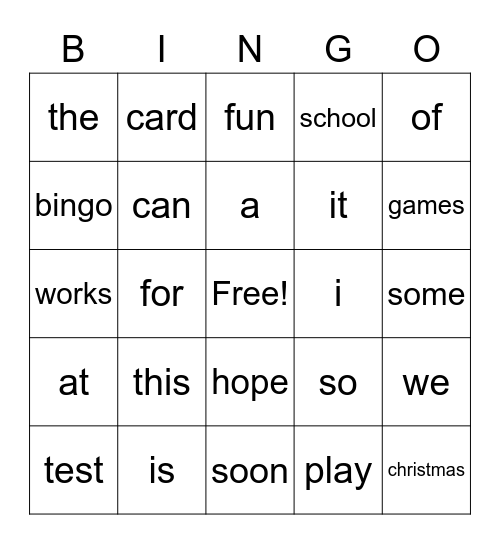 Test Bingo Card