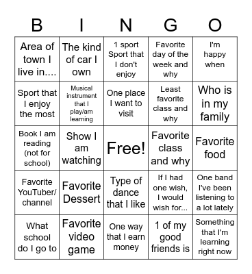 Refuge Interaction Bingo Card