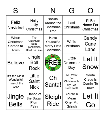 Christmas Singo Bingo Card