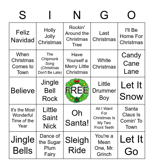 Christmas Singo Bingo Card