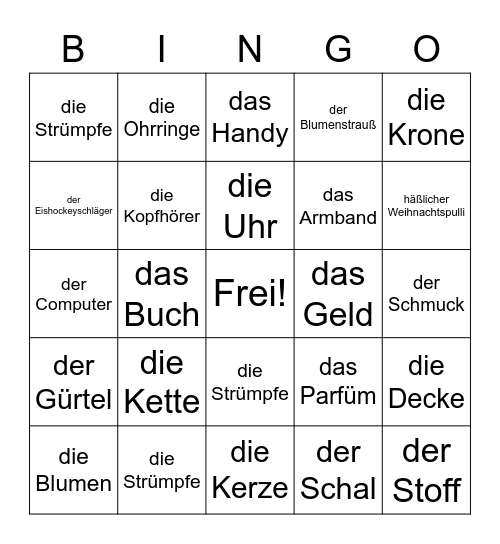 Stetson Geschenke Bingo Card