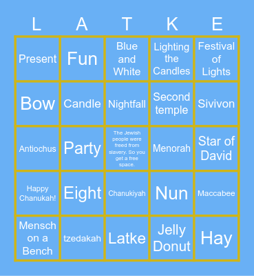 TKA Chanukah Bingo Card