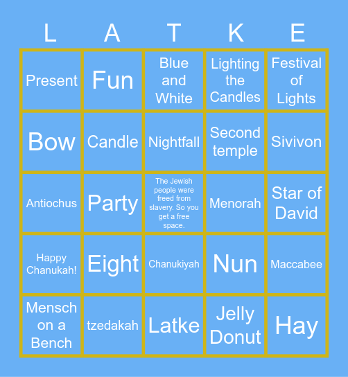 TKA Chanukah Bingo Card