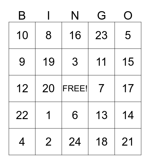 Luke Family Bingo Card