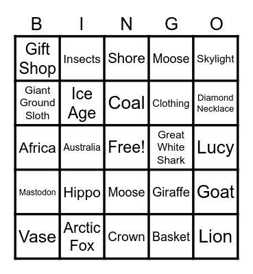 Museum of Natural History S.I. Bingo Card