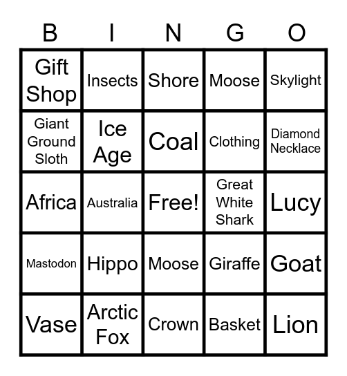 Museum of Natural History S.I. Bingo Card