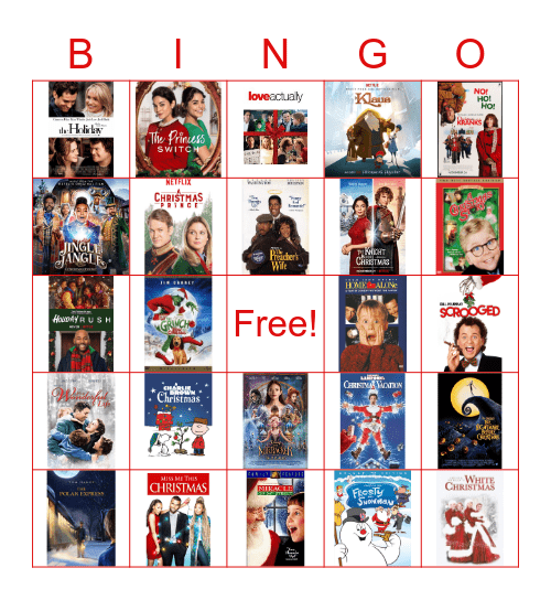 Holiday Movie Bingo Card