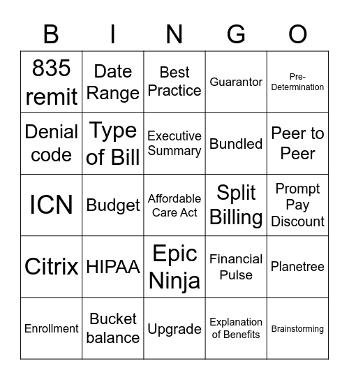 Revenue Cycle Bingo Card