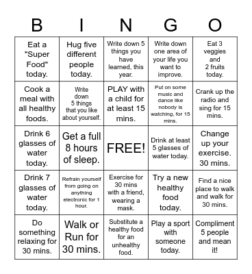 12 Days of Christmas Wellness Bingo Card