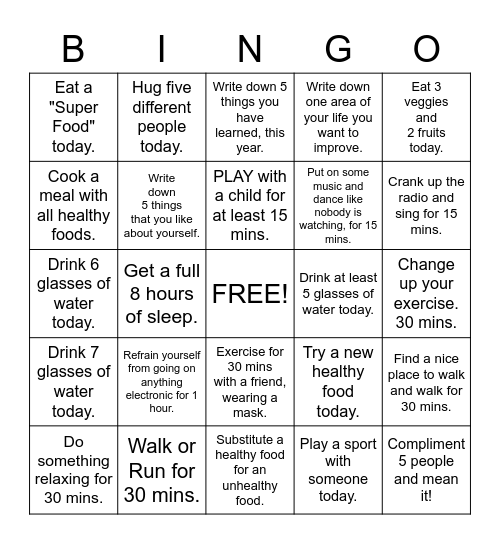 12 Days of Christmas Wellness Bingo Card