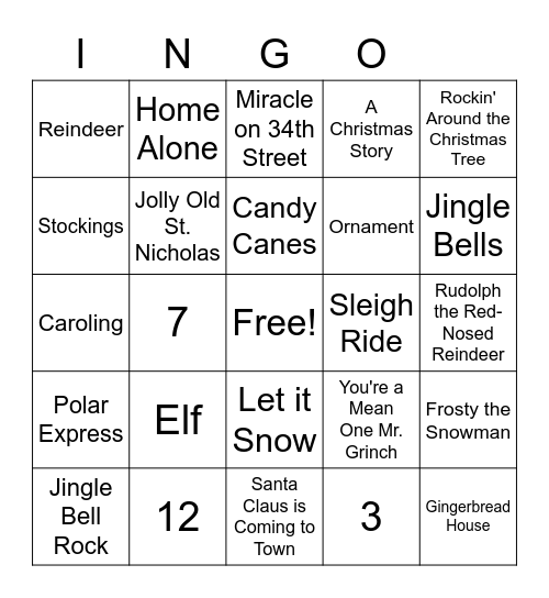 Happy Holidays Bingo Card