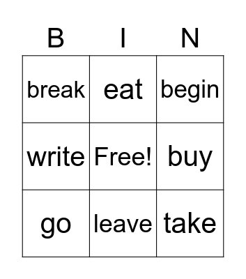 Irregular verbs Bingo Card