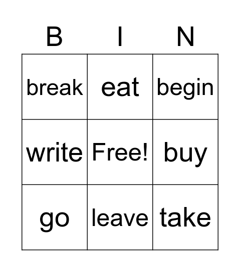 Irregular verbs Bingo Card