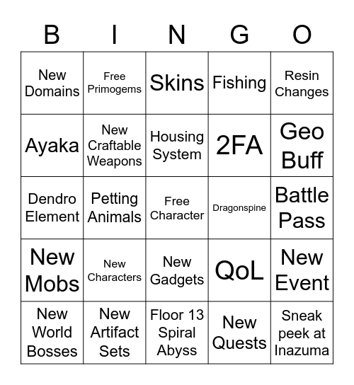 1.2 Livestream Bingo Card