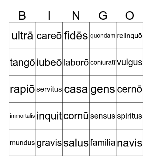 Wheelock Chapters 19-21 Vocab Bingo Card