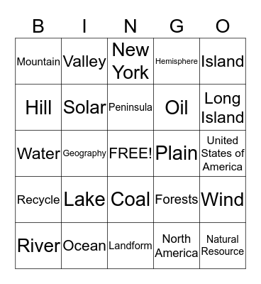 Landform Bingo Card
