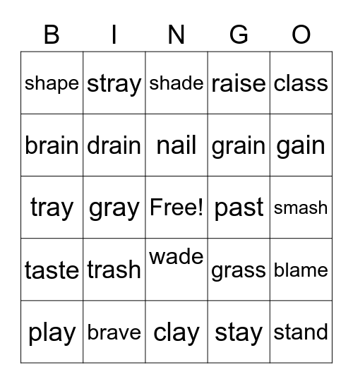 Short and long A (CVC, CVCe, CVVC (ai), CVV (ay)) Bingo Card