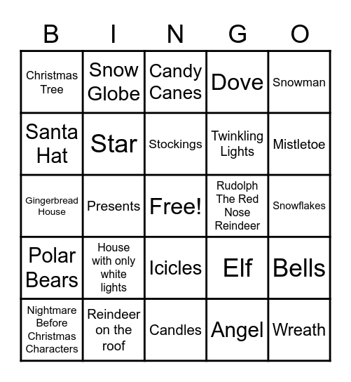 Christmas Light Bingo Card