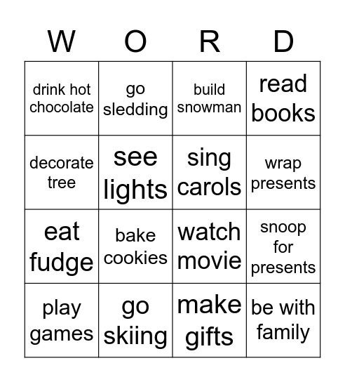 Word Joy Holiday Bingo Card