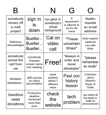 Virtual ConCom Bingo Card