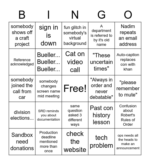 Virtual ConCom Bingo Card