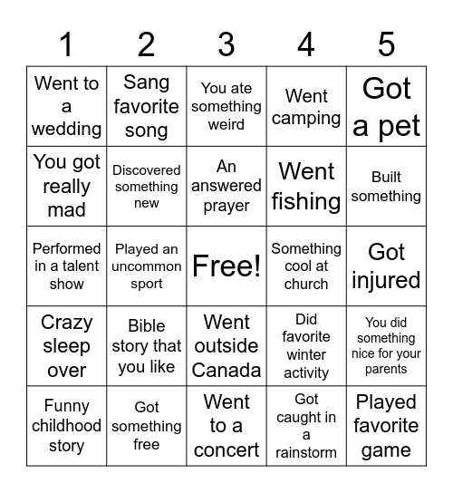 STORY BINGO Card