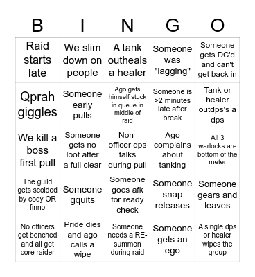 <sad> raid bingo 8===D O: Bingo Card