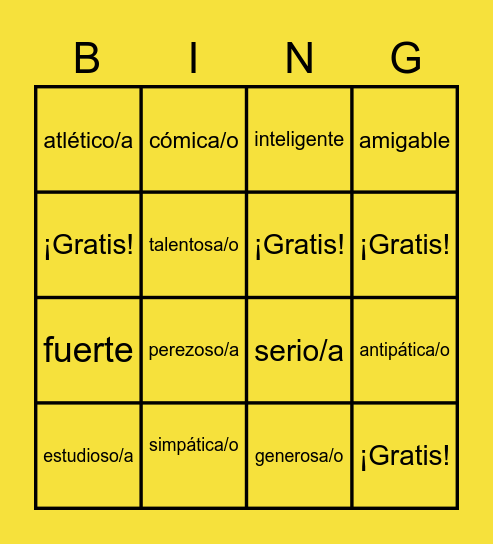 Rasgos de Personalidad Bingo Card