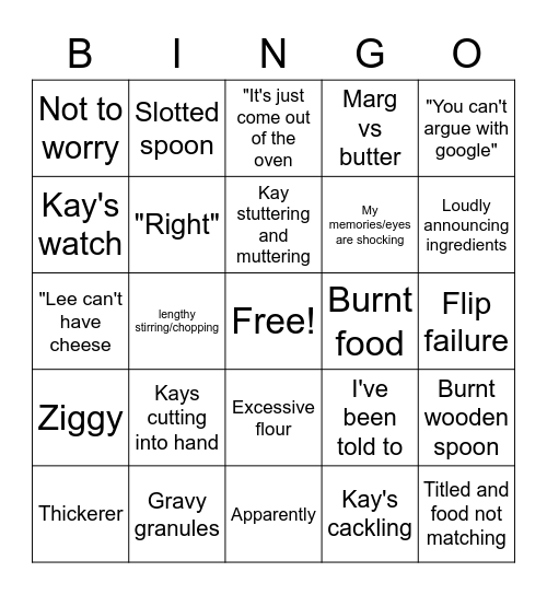 Kay's Cooking #4 Bingo Card